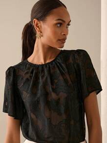 Lilora Damen elegante einfarbige Bluse mit Puffärmeln, Sommer