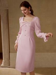 MOTF PREMIUM SPLIT BACK ZIPPER DRESS - Pink - View 6