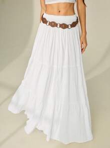 SHEIN Tall Women's Solid Color Shirred Waist Ruffled Hem Skirt