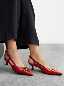 CUCCOO BIZCHIC Giày cao gót hở mũi thời trang nữ, trang trí dây xích, giày đi làm - Đỏ - Xem 4