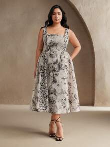 Anewsta Vestido de verano casual para mujer talla grande, con estilo vintage de vacaciones y festivales, de playa, con estampado de leopardo de tinta y parches, talle ceñido y escote cuadrado sin mangas - Multicolor - Ver 7