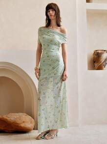 Arave Vestido de verano con diseño floral margarita en estilo francés con volantes, fruncidos y detalles de malla
