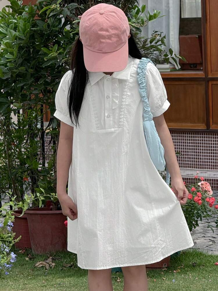 Tween Girl Collared Woven Short Sleeve Dress, Summer,Back To School Clothes