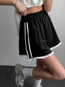 DAZY Quần short ren rộng rãi cho nữ - màu đen - Xem 5