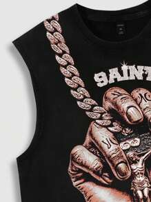 ROMWE MEN Street Life سترة رجالية كاجوال بطبعة النخيل بياقة طاقم بدون أكمام مع حاشية شرابة، صيفي، طراز 2000