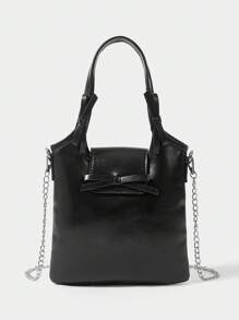 SHECARRY 女士时尚顶部提手包，配有翻盖和金属链 - 黑色 - 查看 4