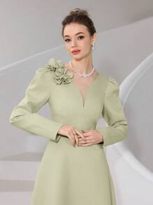 Modelyn Vestido de mujer elegante de unicolor con decoración floral 3D