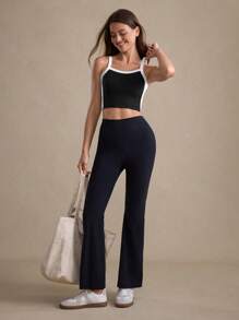 Eassivo Eassivo 1pc Contrast Trim Racerback Tank Top, Basic Style Black With White Trim, Seamless Design For Fitness - Multicolor - View 6