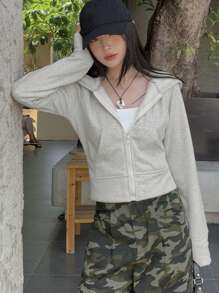 DAZY Women's Hooded Slim-Fit Sweatshirt, Autumn Jacket Zip Up