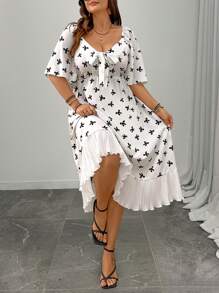 Celure Vestito oversize a maniche corte con fessure e ampia gonna