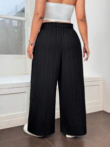 Solflare 大码女式黑色休闲飘逸裤，夏季、母亲节、度假、商务休闲女装 - 黑色 - 查看 2