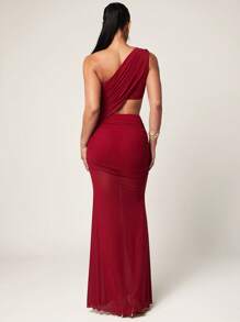 Silquee Robe d'été élégante et sexy, débardeur asymétrique rouge + jupe plissée forme A pour l'été. Ensemble deux pièces transparent pour les vacances au bord de