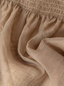 Franclia Plus Size Vintage Luxurious Elegant A-Line Ruffle Hem Short Sleeve Women Blouse - Khaki - View 5