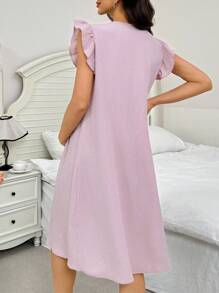 SHEIN Camicia da notte lunga da donna casual, con scollo a V in pizzo, monopetto, con volant, ampia, adatta alla gravidanza