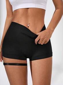 Easithlete Women's Seamless Knitted Mini Yoga Shorts With Unique Cut Out Garter Detail, Quick-Drying For Gym And Training Workouts.