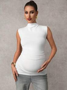 MaterniChic 优雅纯色立领聚拢修身孕妇背心，夏季