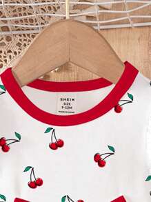 SHEIN Vestido de manga larga para bebés niñas con bonito estampado de cerezas, lazo dulce y patrón de dibujos animados, de moda para otoño/invierno
