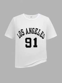 SHEIN Explorewe 2pcs/Set Teen GirlCasual Letter Printed Round Neck T-Shirt And Camouflage Long Pants - Multicolor - View 3