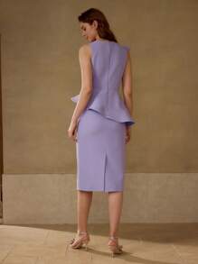 MOTF PREMIUM 荷叶边细节拉链连衣裙 - 淡紫色 - 查看 5