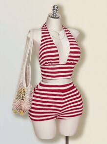 SHEIN ICON 2 buc/Set Set de pantaloni scurți și pantaloni scurți cu dantelă