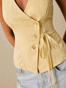 Poéselle 女士性感露背吊带短款上衣，夏季 - 黃色 - 查看 7