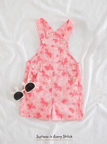 Cozy Pixies 女婴卡通印花工装短裤休闲百搭 - 粉色 - 查看 1