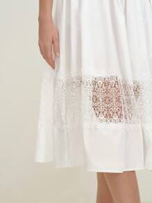 BizChic White,Summer,Elegant,Tea Party Women V-Neck Lace Patchwork Mini Dress,Independence Day Music Festival Outfit,Wedding Guest,Brunch,Urban Commute Dress - White - View 1