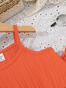 2pcs/Set Young Girl' Fashionable & Comfortable Ruffle Strap Top And Pants Suit, Suitable For Summer Holiday - Orange - View 4