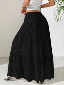 SHEIN EZwear Women's Black Ruffle Hem Skirt, Suitable For Summer Vacation - Black - View 2