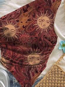 Soleia 大码女式复古佩斯利花纹和花卉图案休闲夏季上衣，简约风格 - 彩色 - 查看 4