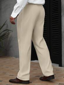 Manfinity Homme Men Casual Loose Straight Leg Pants , Men Suit Pants, Fall - Khaki - View 6