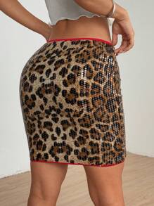 SHEIN EZwear Váy bó sát mini họa tiết da báo tương phản màu sắc gợi cảm cho nữ - Nhiều màu - Xem 2