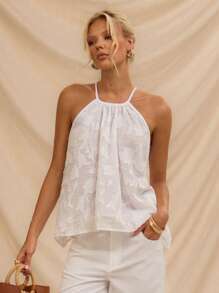 Avantive White Women Picnic Hawaii Women White Women Tops Flower-Cut Sleeveless Top - White - View 4