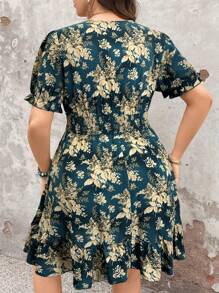 SHEIN Holidaya 大码女式花卉印花短袖夏季假日休闲连衣裙 - 彩色 - 查看 2