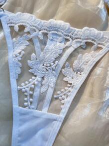 Esselle 5pcs Women Sheer Embroidery Sexy Lingerie Set For Going Out - White - View 5