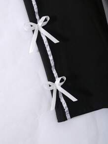 SHEIN 女童休闲时尚日常圆领短袖短款黑色T恤，3D蝴蝶结装饰，直筒宽松裤，夏季两件套 - 黑色 - 查看 7