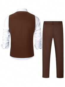 Manfinity Mode Men's Solid Vest And Trousers Suit Set For Work,Dress Outfits For Men