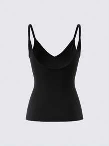 SHEIN BASICS 女士纯色针织修身吊带背心 - 黑色 - 查看 2