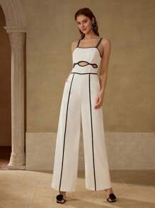 MOTF CONTRAST TRIM CUT OUT CAMI JUMPSUIT - White - View 4