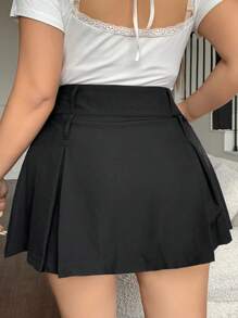 Dazy Plus Solid Color Pleated Double-Waist Decor Cropped Mini Skirt Women Plus Clothing Shorts