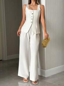 SHEIN Conjunto de chaleco y pantalones de ajuste regular para verano
