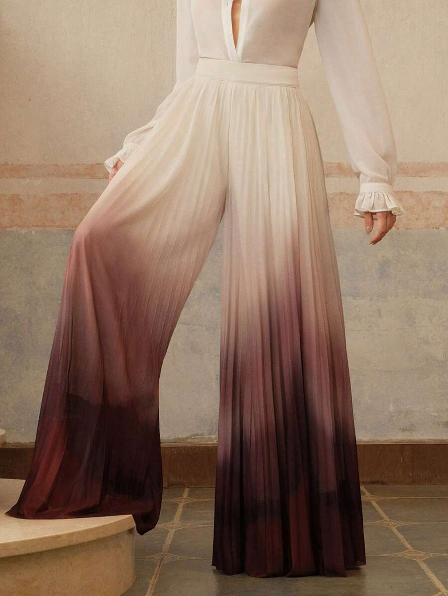 Anewsta 优雅渐变色褶饰女裤 - 彩色 - 查看 1