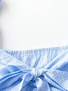 Sweetra قميص ملون بطبعة الجينجهام مطرز باكمام منفوخة قصة A - متعدد الألوان - مشاهدة 4