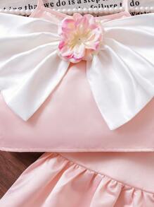 2 件套青少年女孩优雅套装：3D 花卉前背心衬衫和裙子