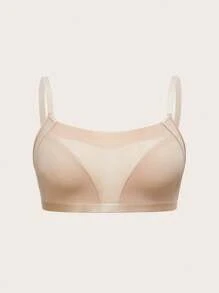 SHEIN 1 pieza Sujetador inalámbrico de talla grande y unicolor simple - Caqui - Ver 1