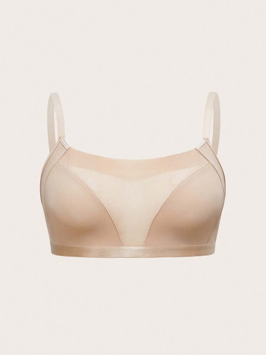 SHEIN 1 pieza Sujetador inalámbrico de talla grande y unicolor simple - Caqui - Ver 1