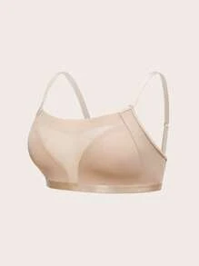 SHEIN 1 pieza Sujetador inalámbrico de talla grande y unicolor simple - Caqui - Ver 5