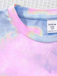 SHEIN Leap Crew Tween Girls Casual Minimalist Short Sleeve Shorts 2 Pieces Set, Suitable For Summer - Multicolor - View 5