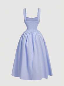 SHEIN MOD 大码休闲宫廷风复古伞形长裙、紧身胸衣裙 - 紫丁香色 - 查看 2