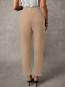 MaterniChic Quần ống côn cạp cao màu trơn thường ngày cho bà bầu - Màu be - Xem 2